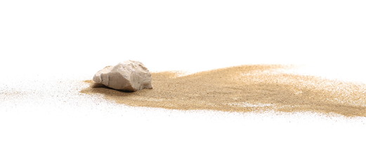 Rocks in sand pile isolated on white background and texture