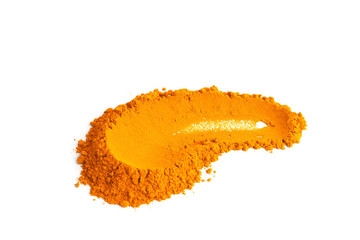 Turmeric powder (Curcuma) on white background. herbal