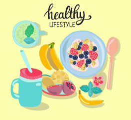 Hand drawn illustration with healthy breakfast