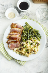 Veal fillet with green beans and couscous 