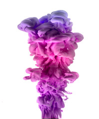 purple dye in water on white background - obrazy, fototapety, plakaty