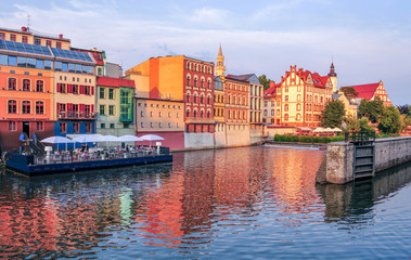 Naklejka premium View to the street from the river, sunset, beautiful view, Poland