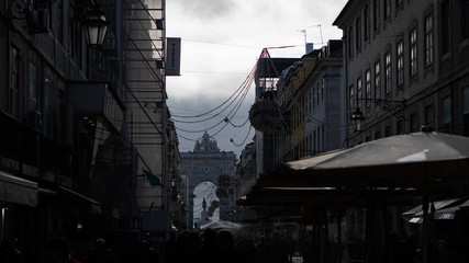Buildings in street in Lisbon