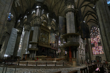 Milan,Italy-July 24, 2018: Interior of Duomo, Milan gothic cathedral