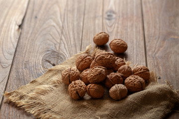 Walnuts on dark vintage table, Walnut healthy food
