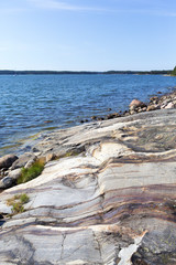 Archipelago scenery in Finland. Sunny summer day at the shores of the Baltic sea.