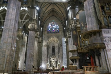 Naklejka premium Milan,Italy-July 24, 2018: Interior of Duomo, Milan gothic cathedral