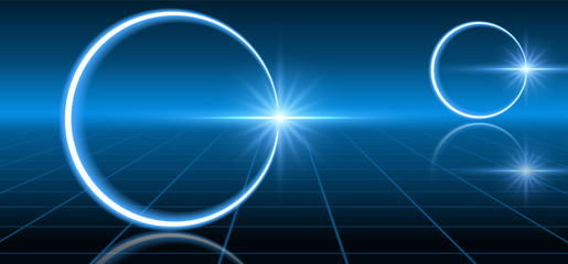 Fantastic background with neon circular line, star and space portal into another dimension
