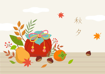 Obraz na płótnie Canvas Korean traditional wrapping gift box with autumn fruits.Mid Autumn Festival(Chuseok) background