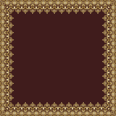 Classic golden square frame with arabesques and orient elements. Abstract ornament with place for text. Vintage pattern