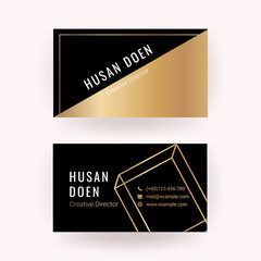 Modern business card with geometric gold shape and luxury style texture