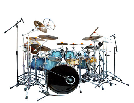 full set of acoustic drum instrument isolate white background
