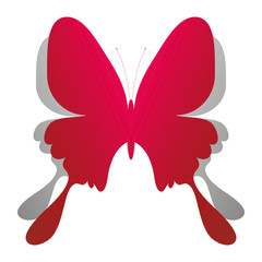 Beautiful red paper butterfly on white background with shadow. Design elements for holiday cards. Vector illustration.