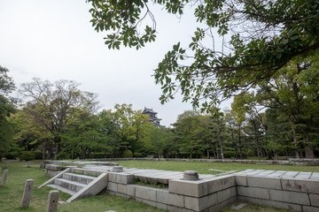 Landscape of beautiful and colorful garden in Hiroshima Castle japanese style in summer day.