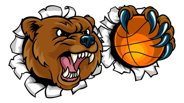 Bear Holding Basketball Ball Breaking Background