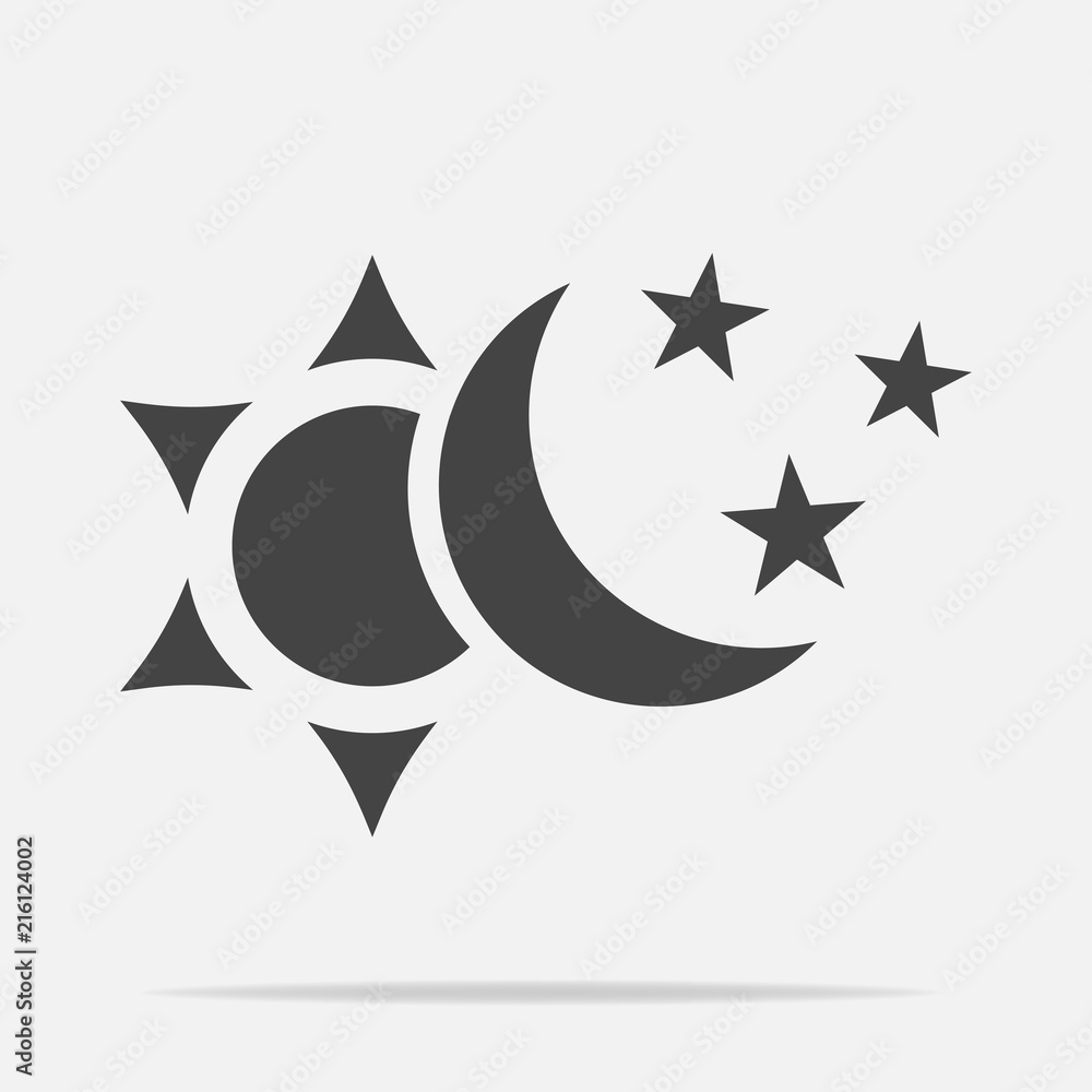 Poster sun and moon with stars vector icon. the symbol of the change of day and night. layers grouped for e