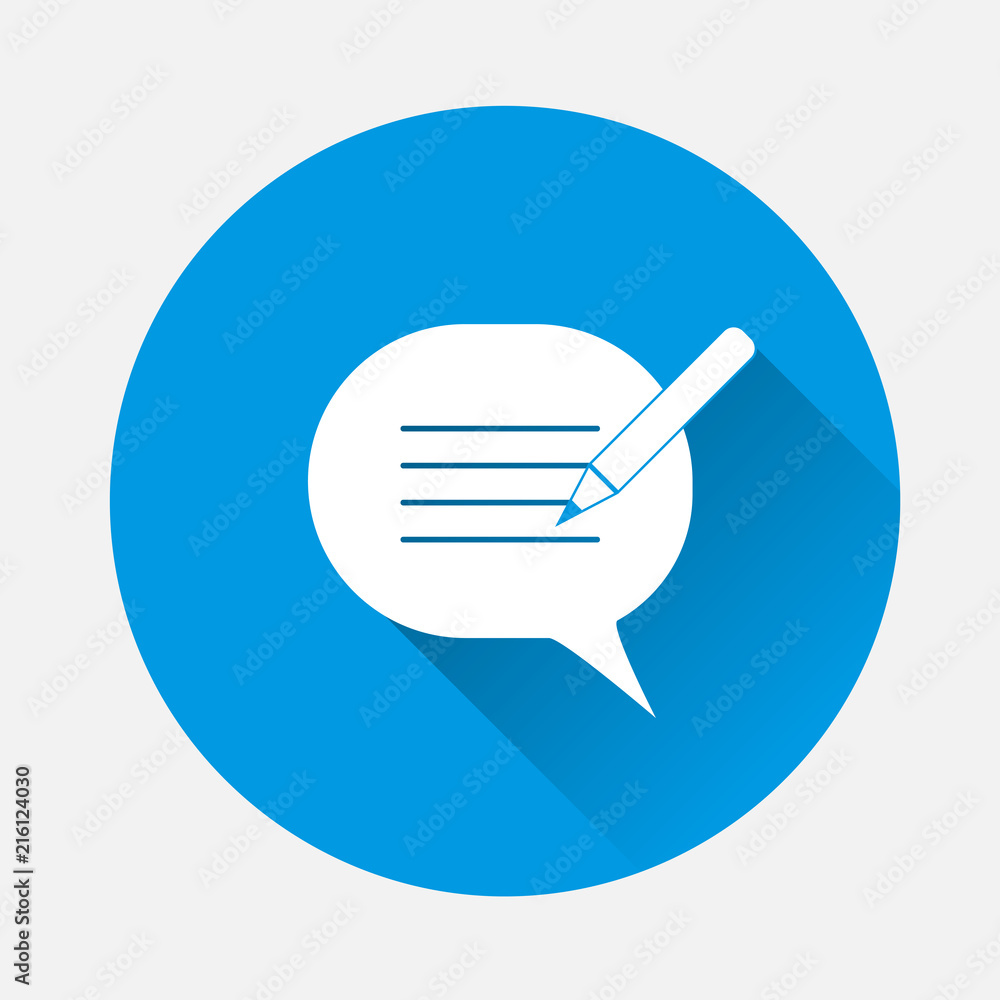 Poster blog, cloud of thoughts and pencil vector icon. blogging symbol with a flat shadow. layers grouped f