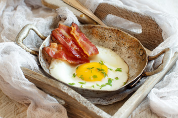 Breakfast with fried eggs and bacon - Continental breakfast