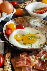 Breakfast with fried eggs and bacon - Continental breakfast