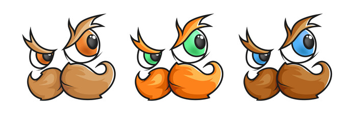 Cartoon Muctached Face 3 versions. Isolated vector objects