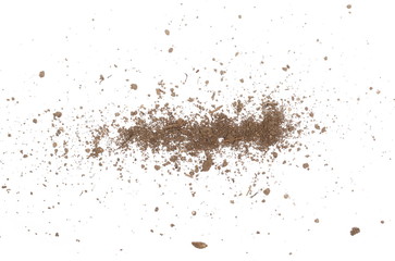 Fototapeta na wymiar Dirt, soil pile isolated on white background, top view