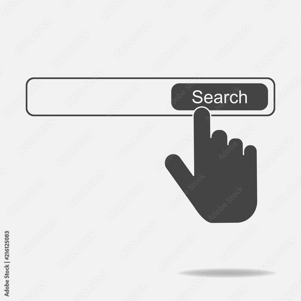 Poster search button vector icon. the hand presses the search button on the internet. layers grouped for ea