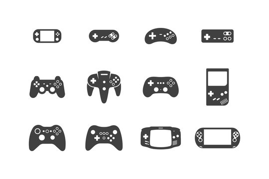 Video games joystick icons set. Silhouette Black. isolated on white background