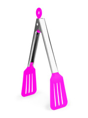 Serving kitchen tongs on white background