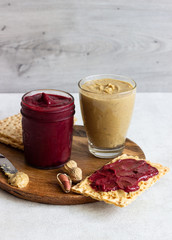 Peanut butter and jelly with crisp bread