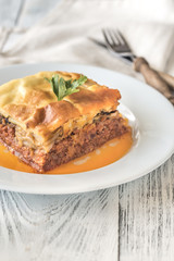 Portion of moussaka