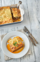 Portion of moussaka