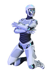 3D Rendering Female Robot on White
