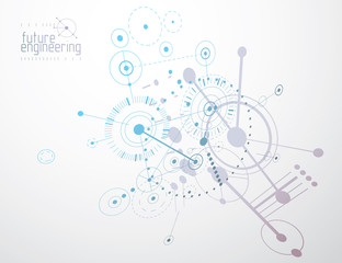 Mechanical scheme, vector engineering drawing with circles and geometric parts of mechanism. Technical plan can be used in web design and as wallpaper or background.