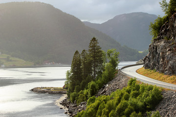 Coastal road along Erfjorden, Rogaland county, Norway