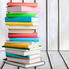Colorful books collection on desk