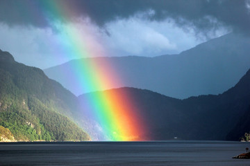 Rainbow over Erfjorden, Rogaland county, Norway