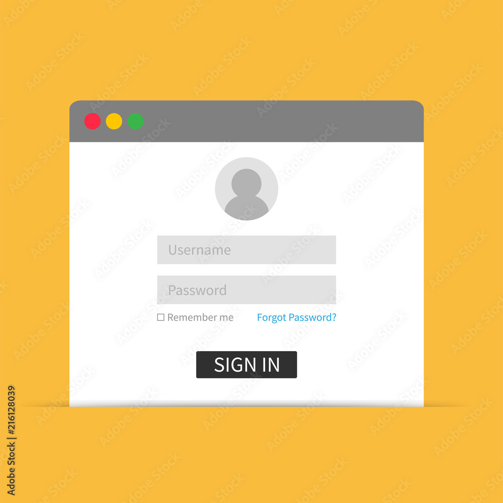 Aufkleber login interface, username and password. vector illustration template for web design