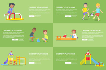 Fototapeta premium Children Having Fun on Playground Web Banner.
