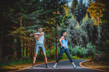 Couple running outdoors