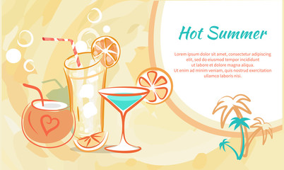 Hot Summer Cocktails in Exotic Glasses with Slices