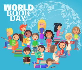 Group of Reading Schoolchildren on World Book Day