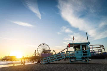 Fotobehang Los Angeles Santa Monica-pijler bij zonsondergang