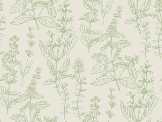 Wall murals Window decoration trends Hand drawn herbal sketch seamless pattern for surface design