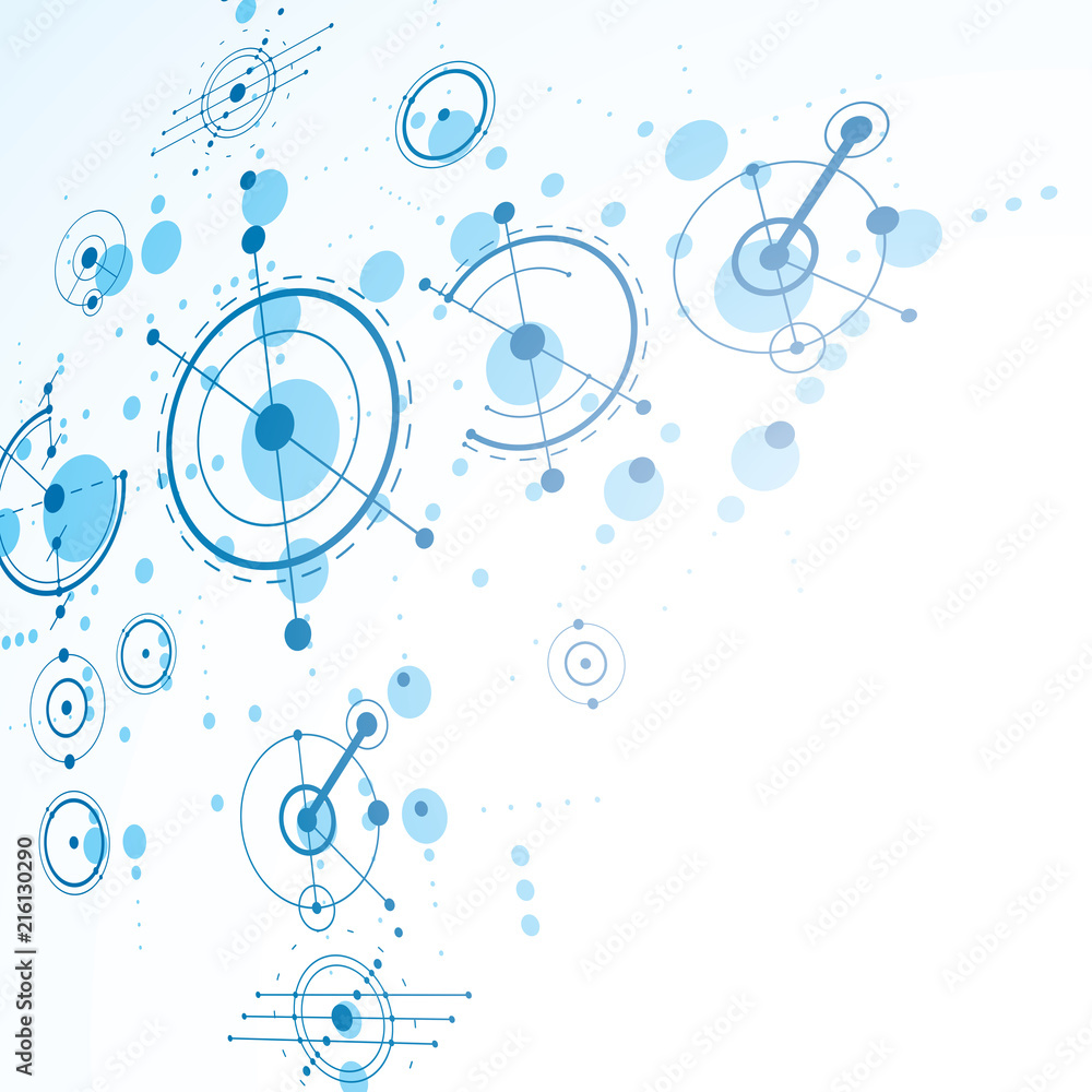 Poster 3d vector abstract blue background created in bauhaus retro style. dimensional modern geometric comp