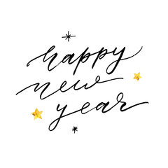 Happy New Year Vector Phrase Lettering Calligraphy Sticker Gold