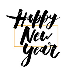 Happy New Year Vector Gradient Phrase Lettering Calligraphy Sticker Gold Frame