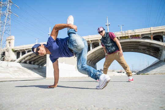 Breakdancers perfrming tricks