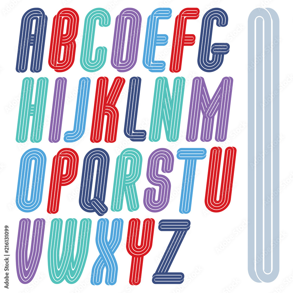 Poster vector art funky script from a to z created with parallel stripes, best for use in logotype design f
