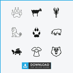 Collection of 9 animal filled and outline icons