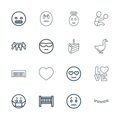 Collection of 16 happy outline icons